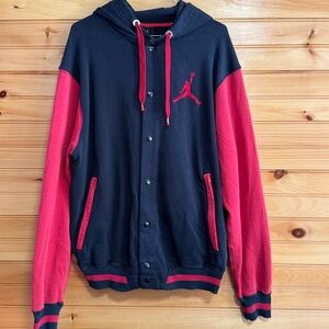Vintage Air Jordan Varsity Snap Button Hoodie Black Red Embroidered Men’s Large